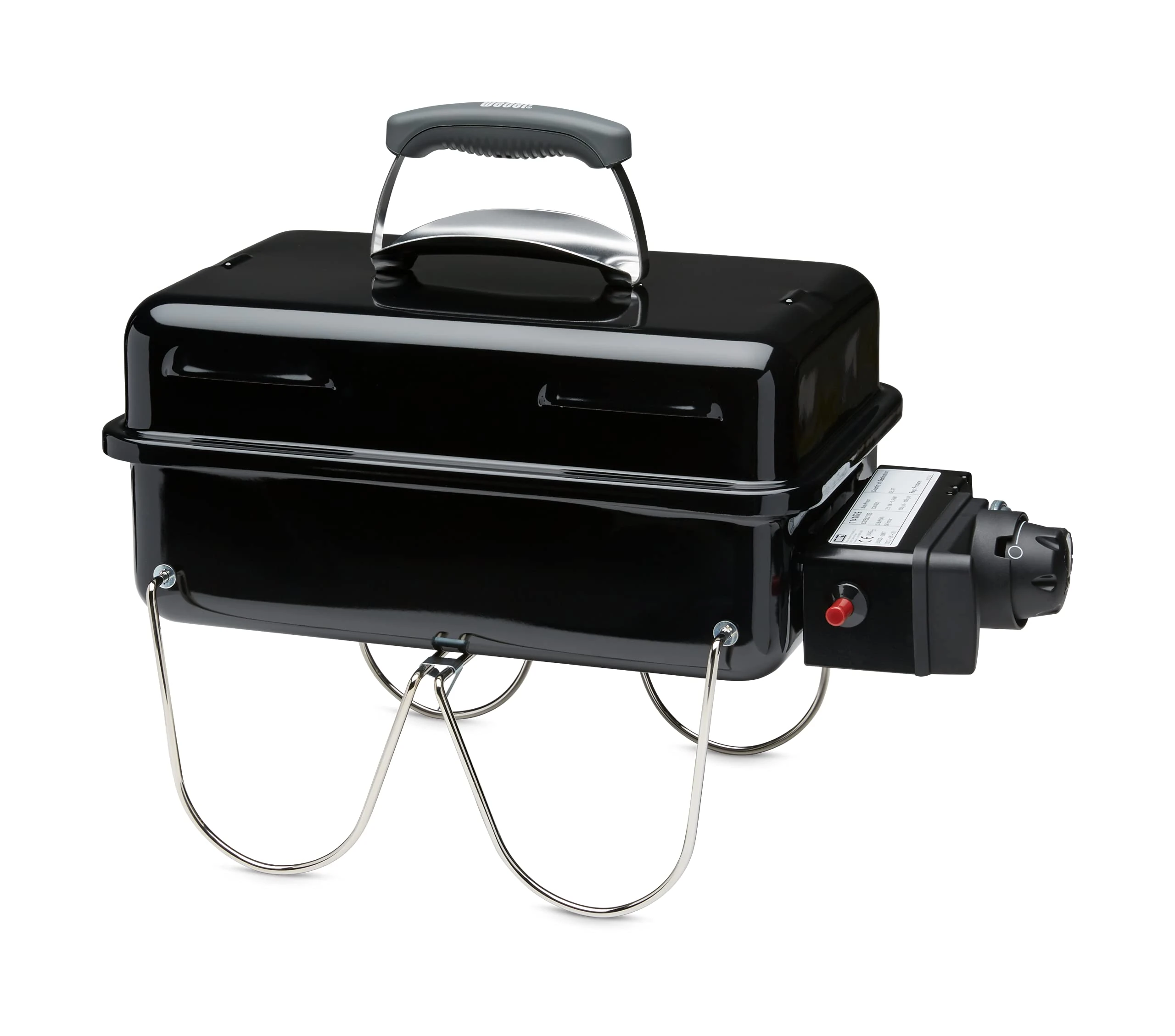 Weber Go-Anywhere Gas BBQ/Portable Grill with Folding Legs, Push Ignition, Durable Enamel, Lightweight & Compact Camping Barbecue for Outdoor Use, 42 x 26 cm Cooking Area, Black