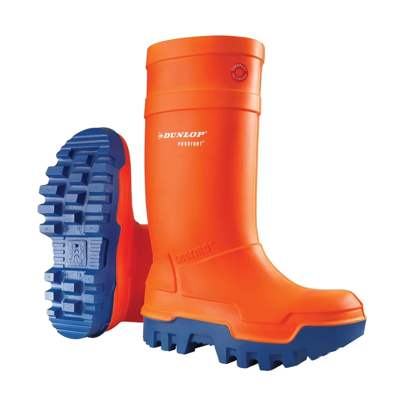 DUNLOP Purofort Thermo+ - Unisex Full Safety Waterproof Work Boots, Orange/Blue, Antistatic and Slip-Resistant Wellies with Steel Toecap for Outdoor, Farm and Industrial Work - EU48, UK13