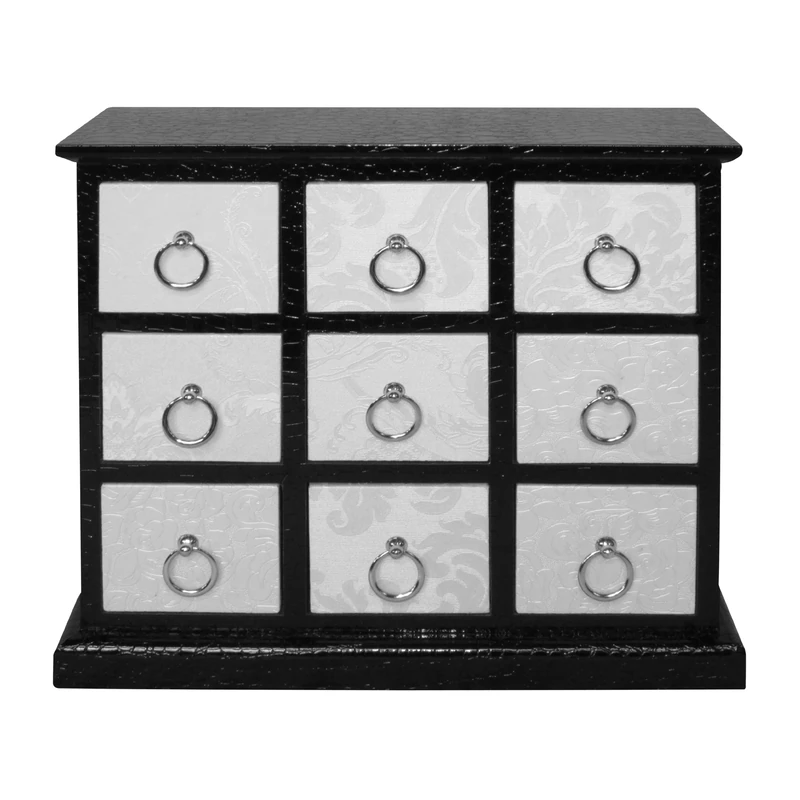 Premier Housewares 9 Drawer Cabinet, 41 x 44 x 15 cm - Ivory Flock