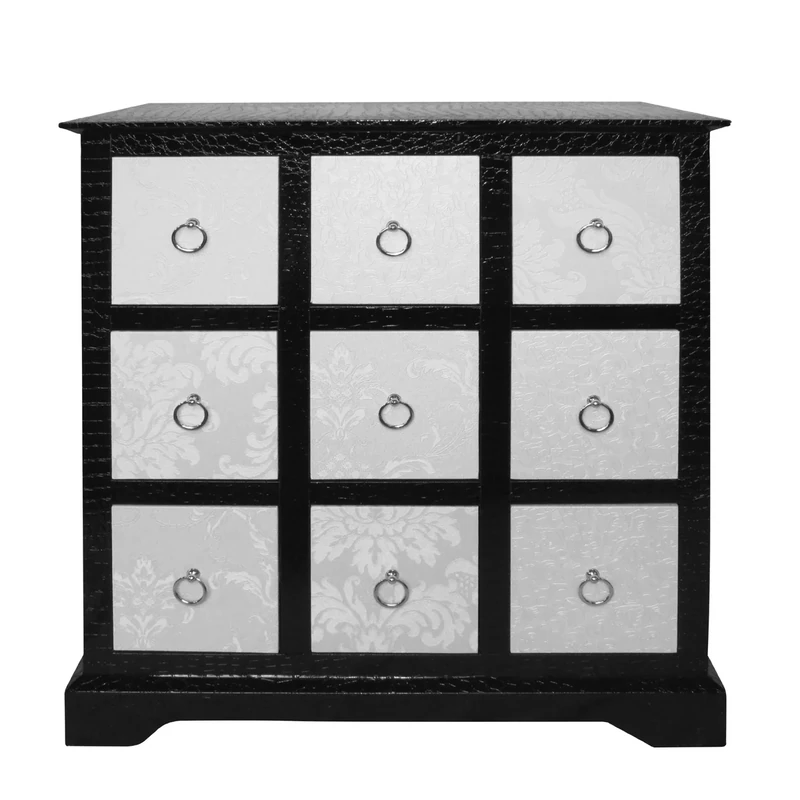 Premier Housewares 9 Drawer Cabinet, 77 x 68 x 38 cm - Ivory Flock