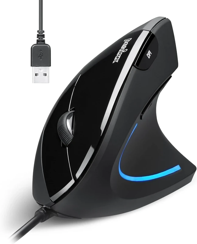 Perixx PERIMICE-513 Wired Ergonomic Vertical Mouse - 1000/1600 DPI - Right Handed - Recommended with RSI User