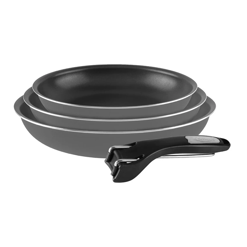 Sitram 710878 Set of 3 Saucepans Diameter 20/24 / 28 cm Non-Stick Inner Coating PFOA-Free + Removable Tongs - Suitable for All Heat Sources Including Induction