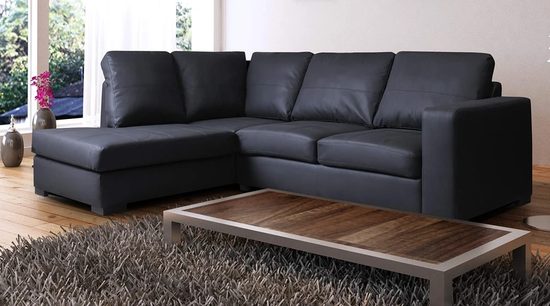 HOMES FURNITURE WESTPOINT VENICE BIG CORNER SOFA FAUX LEATHER BLACK LEFT HAND SIDE