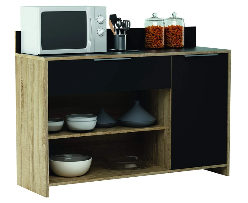 13Casa - Cracco A10 - Buffet. Dim: 123x40x85 h cm. Col: Rovere, Nero. Mat: Melamina.