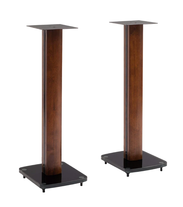 TransDeco Glass Speaker Stand, 30", Dark Oak/Black