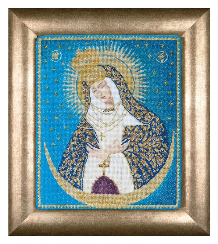 Thea Gouverneur - Counted Cross Stitch Kit - Our Lady of The Gate of Dawn - Aida - 18 Count - Embroidery Kit for Adults - DMC Embroidery Threads and Other Cross Stitch Supplies Included - 530A