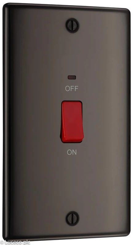 BG Electrical Large Cooker Control Switch Unit with LED Power Indicator, Double Plate, Double Pole, Raised Profile, Round Edges, Nexus Metal, Black Nickel, 45A, NBN72