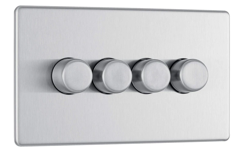 BG Electrical Intelligent Quadruple Wall Dimmer Switch, 2 Way, Screwless Front Plate, Premium Flatplate Brushed Steel, 200W, FBS84