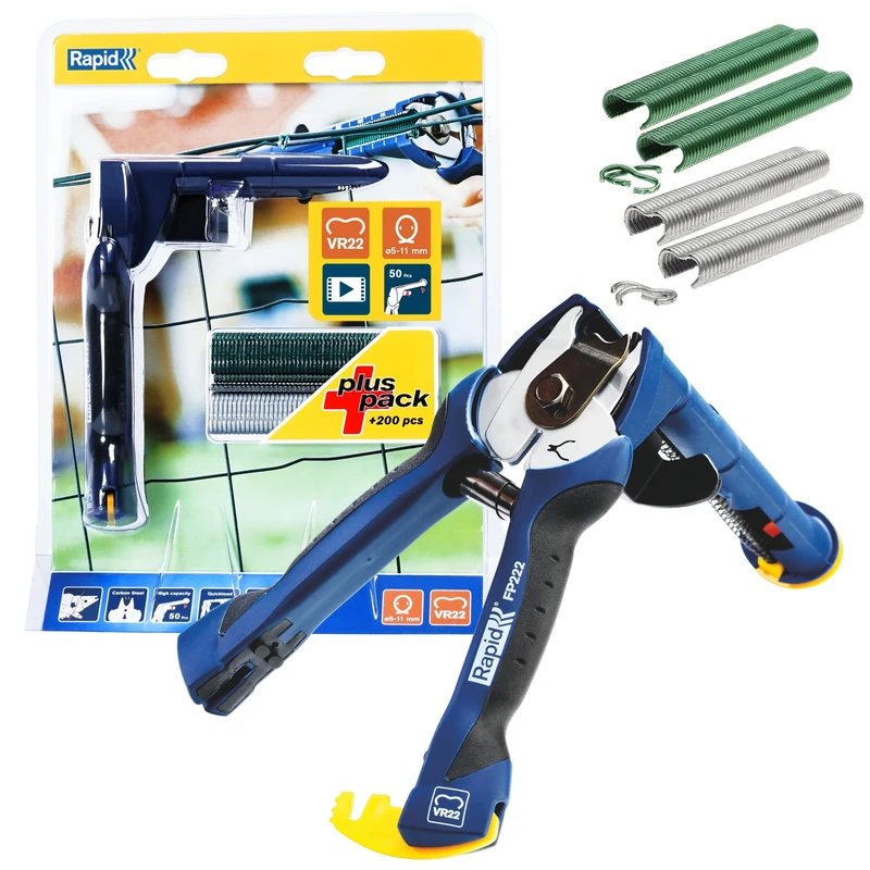 Rapid FP222 Fence Pliers for VR22 Fence Hogrings with High Capacity Magazine, Ergonomic Soft Handle, and Easy Storage Features, Includes 200 VR22 Hogrings (40303112)