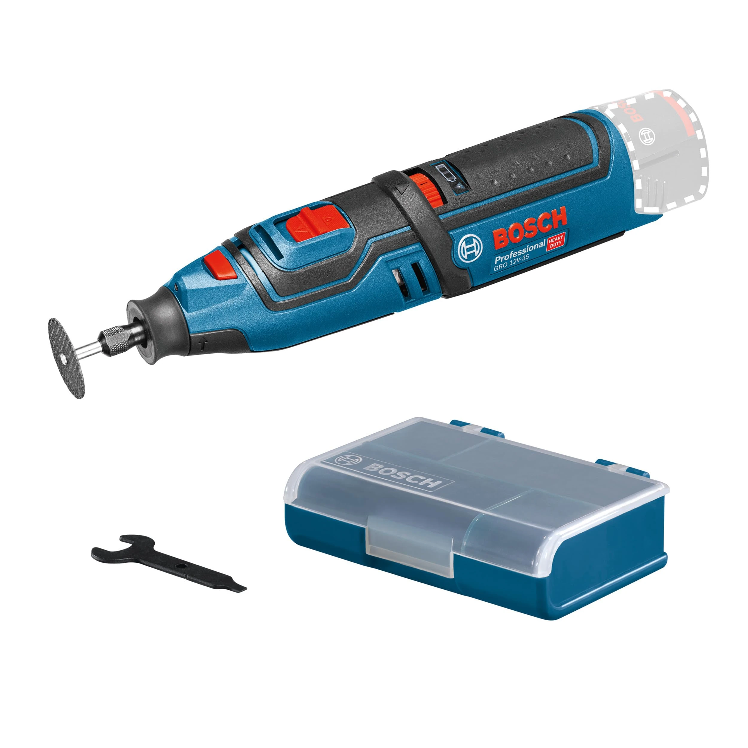 Bosch Professional 12V System GRO 12V-35 cordless rotary tool (without battery/charger, incl. key, collet, cutting disc, accessory box, L-BOXX inlay)