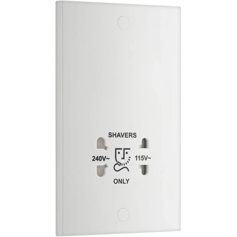 BG Electrical Dual Voltage Shaver Plug Socket, Electric Toothbrush Charger Socket for Bathrooms, Square Edge, Nexus 900 Series, White Moulded, 2-Pin, 115V / 240V, 940