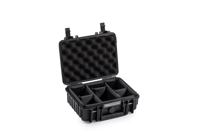 B&W Outdoor Transport Case - Type 1000 with Padded Divider - Black - Waterproof according to IP67 Certification and Dustproof