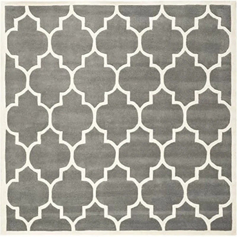 Safavieh Contemporary Indoor Hand Tufted Square Area Rug, Chatham Collection, CHT733, in Dark Grey / Ivory, 152 X 152 cm for Living Room, Bedroom or Any Indoor Space