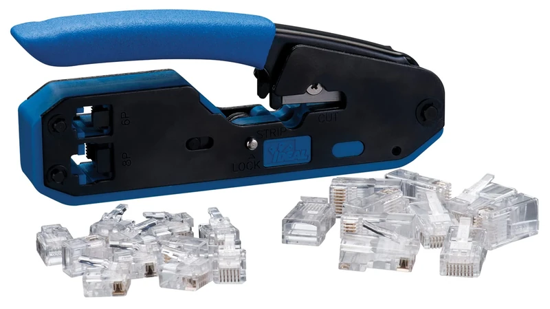 IDEAL Industries, Inc. 33-396 Data/Voice Modular Plug Crimp Tool Kit, Crimping Tool for CAT3/5e/6 Cables, RJ-45 (8P8C) & RJ-11 (6P6C, 6P4C, 6P2C) w/ 20 Plugs