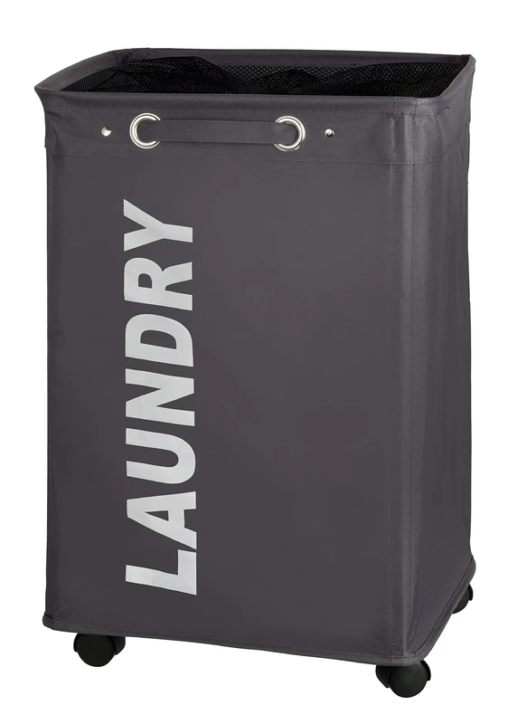 WENKO 3450112100 Laundry bin Quadro Grey - laundry basket Capacity: 79 l, Polyester, 40 x 60 x 33 cm, Dark grey