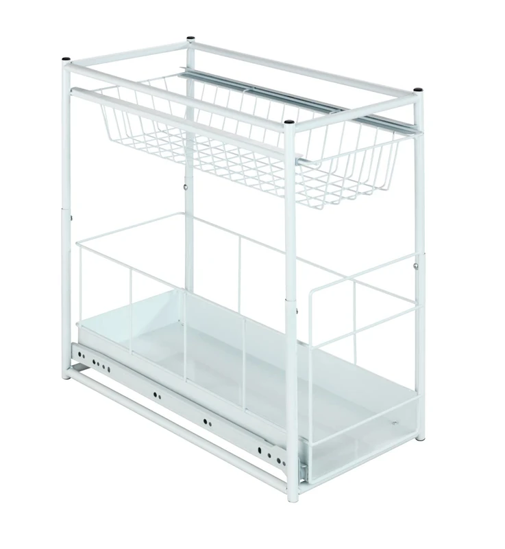 WENKO 2767010100 Sliding shelves - 2 compartments, Powder-coated metal, 23 x 45 x 45 cm, White