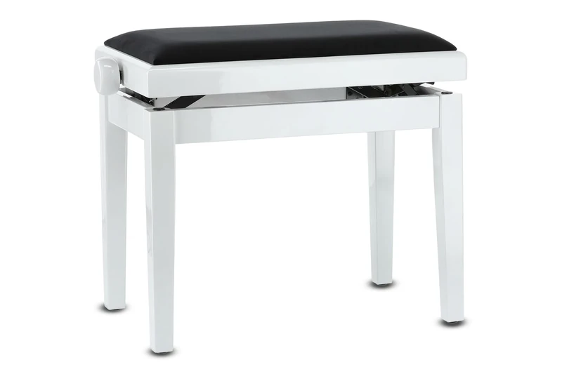 GEWA Piano Bench Deluxe, Solid Wood, Height Adjustable, High Gloss White