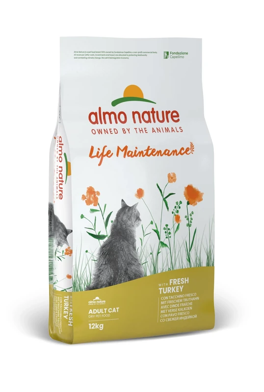 Almo Nature Life Maintenance - Kibble for Adult Cats with Fresh Turkey as the 1st Ingredient - 12kg Bag
