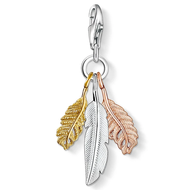 Thomas Sabo Women Charm Pendant Feathers Yellow Gold Rose Gold Charm Club 925 Sterling Silver 1010-431-12