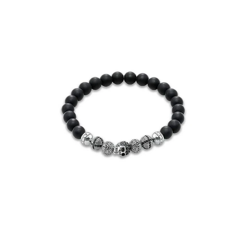 Thomas Sabo Men Bracelet Skull Obsidian black Rebel at Heart 925 Sterling Silver A1099-159-11
