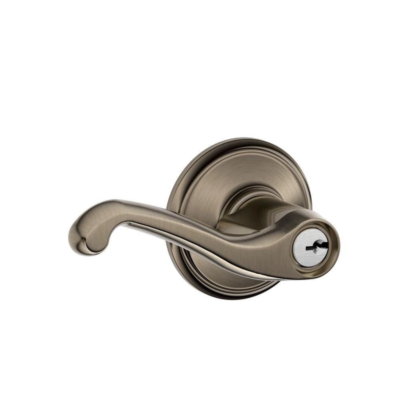 Schlage F51A FLA 620 Flair Keyed Entry Lever, Antique Pewter - Image 1