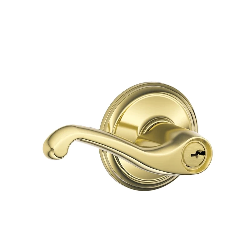 Schlage F51A FLA 605 Flair Lever Keyed Entry Lock, Bright Brass