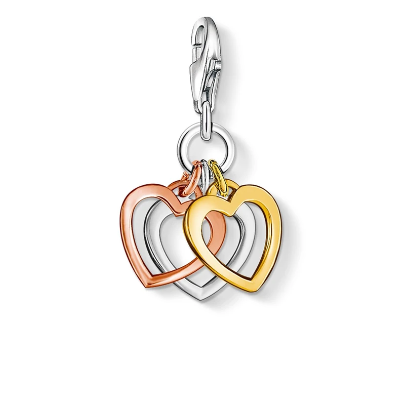 Thomas Sabo Women Charm Pendant Hearts Tricolour Charm Club 925 Sterling Silver 0959-431-12