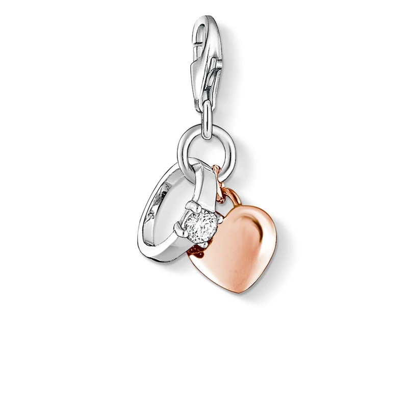 Thomas Sabo Women Charm Pendant Ring Heart Charm Club 925 Sterling Silver 1000-416-14
