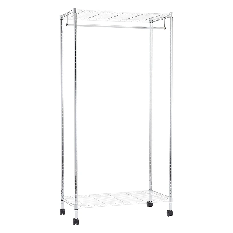 Amazon Basics Garment Rack with Top and Bottom Shelves, Chrome, 89 x 45 x 180 cm