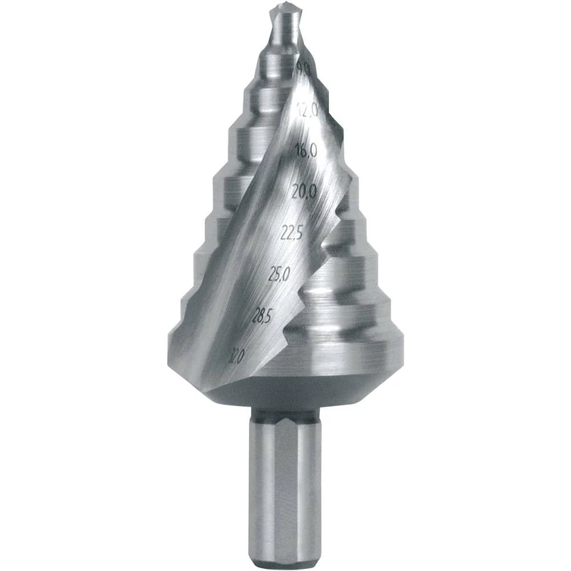 RUKO HSS Spiral Fluted Step Drill Bit with Split Point, Bright Finish, 6.0-32.0 mm Diameter, Size 12, 76.0 mm Length, R101096