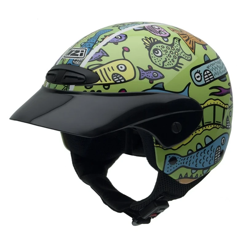 NZI Single Jr II Graphics Motorcycle Helmet, Gold Fishes/Green Background, 52-53