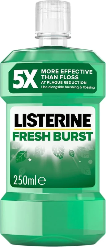 Listerine Fresh Burst Fluoride Antibacterial Mouthwash (250ml), Helps Kill Up to 99% of Germs Left After Brushing and Reduce Plaque, Mouthwash to Freshen Breath and Maintain Healthy Gums