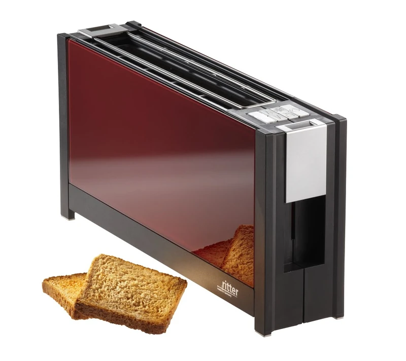ritter Volcano 5 red, Elongated Slot Toaster with Elegant Glass Panels, Made in Germany, 950 W - Image 1