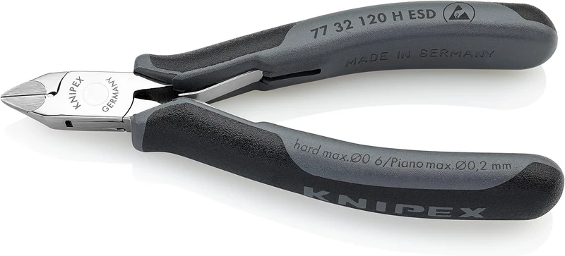 KNIPEX Electronics Diagonal Cutter with Carbide Cutting Edges ESD with Multi-Component Handles 120 mm, 77 32 120 H ESD
