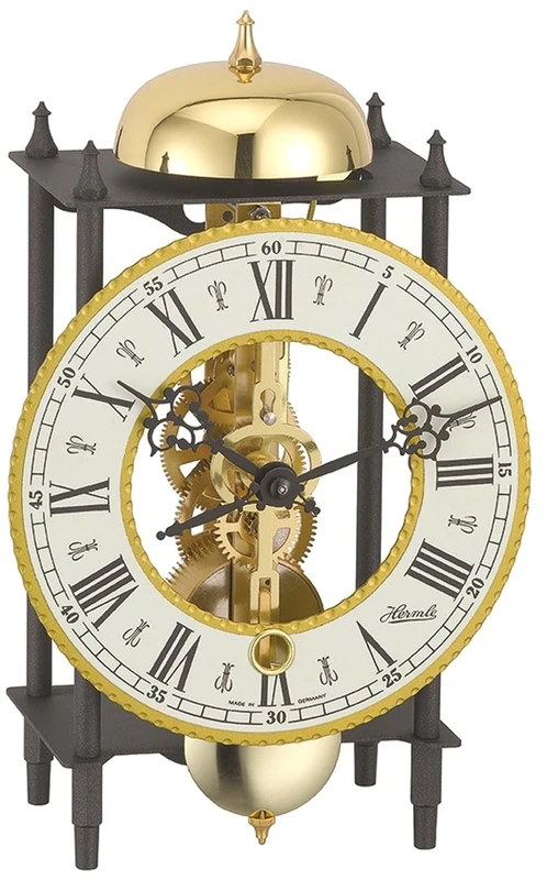 Hermle Wrought Iron Black -Gold Table Clock with Skeleton Movement and Hour Strike 23003-000711