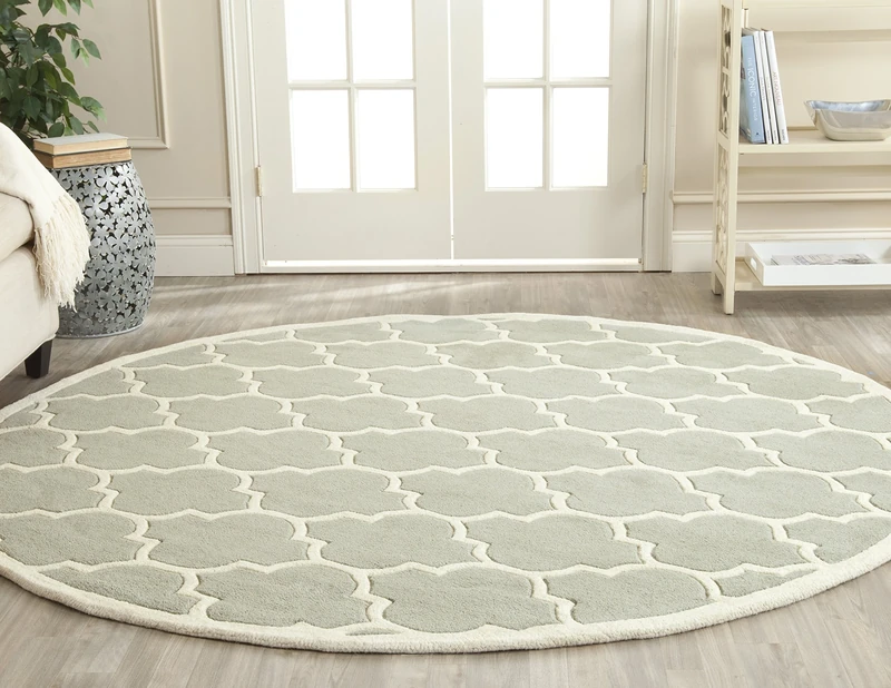 Safavieh Contemporary Indoor Hand Tufted Round Area Rug, Chatham Collection, CHT734, in Grey / Ivory, 152 X 152 cm for Living Room, Bedroom or Any Indoor Space