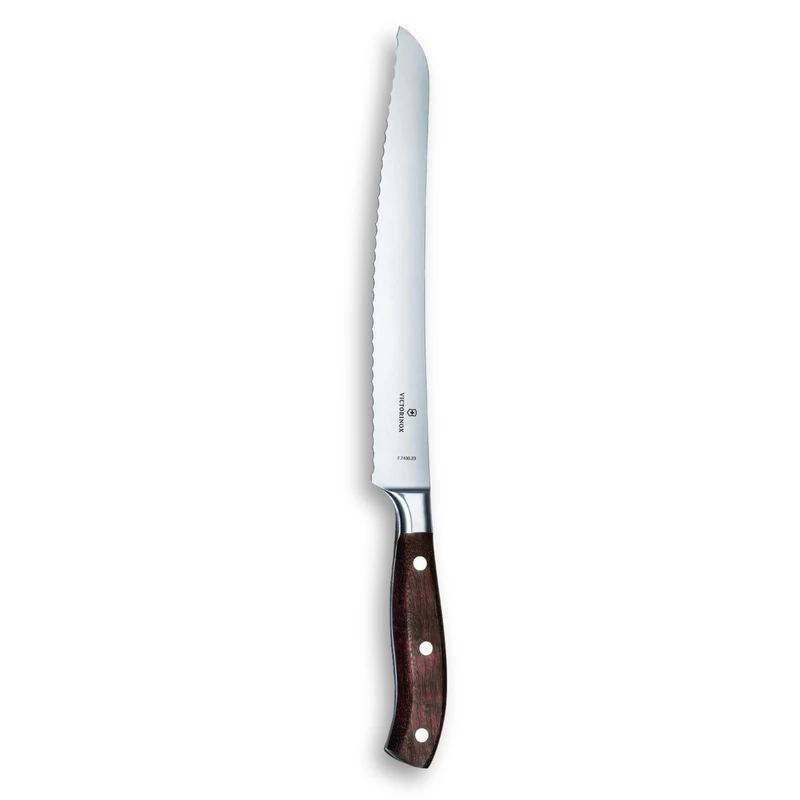 Victorinox Grand Maître Bread and Pastry Knife, Extra Sharp Blade, Wavy Edge, 23 cm, Wooden Handle, Stainless Steel, Brown