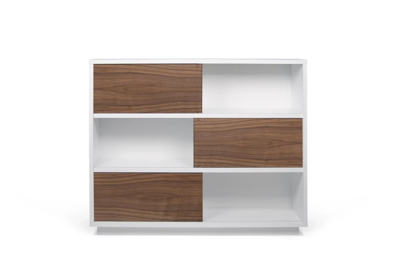 TemaHome Wood Honeycomb Panel Nilo Shelving Unit/Cupboard with Pure White Matte/Walnut Veneer Doors, 150 x 40 x 121 cm, White