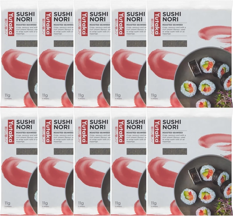 Yutaka Sushi Nori Seaweed (Pack of 10, 50 Full Sheets) Premium Roasted Seaweed for Sushi, Hand Rolls & Snacks