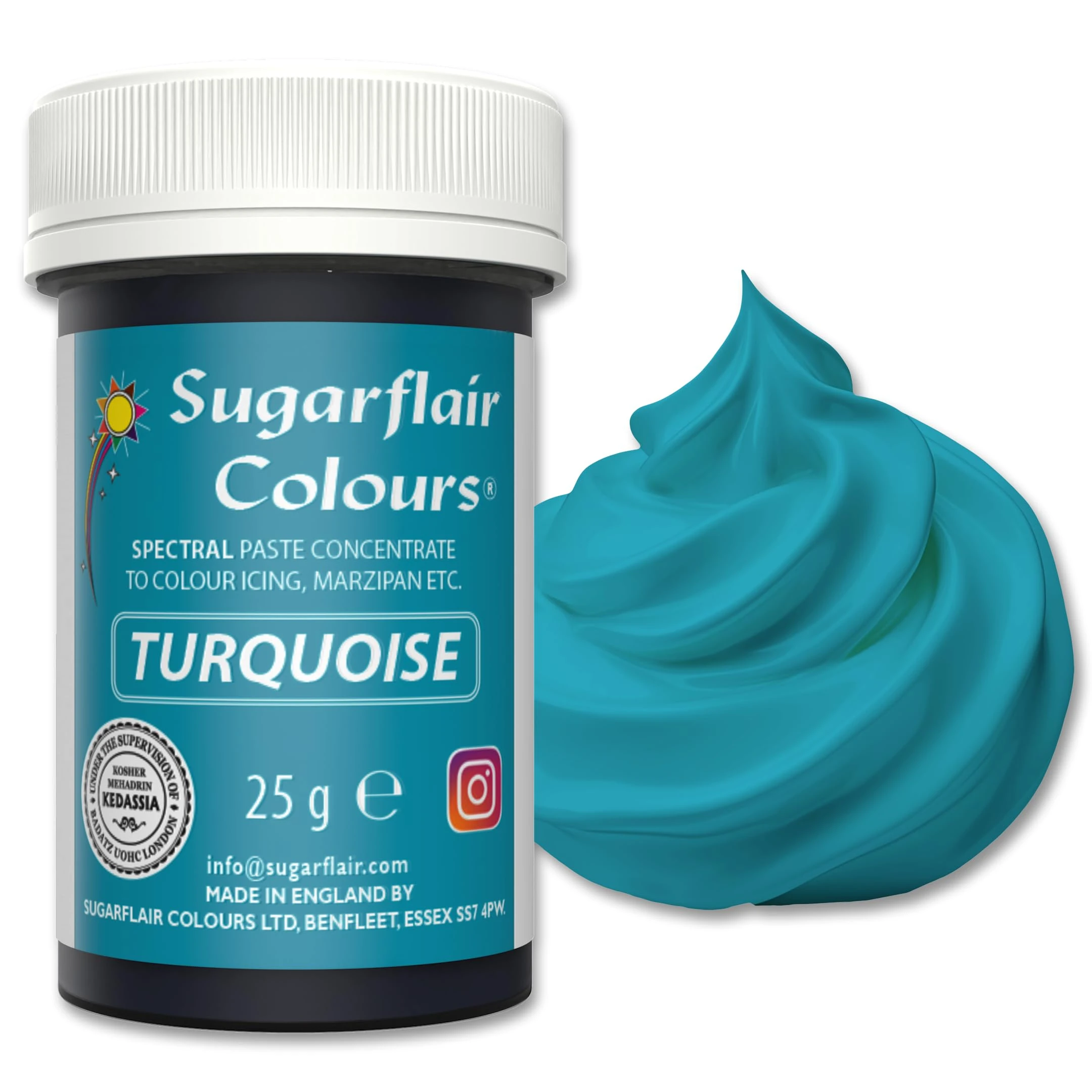 Sugarflair Food Colouring Paste Turquoise, Concentrated Spectral Food Colouring for Buttercream, Sugar Paste, Royal Icing, Cake Mixes, Macarons and More! - 25g
