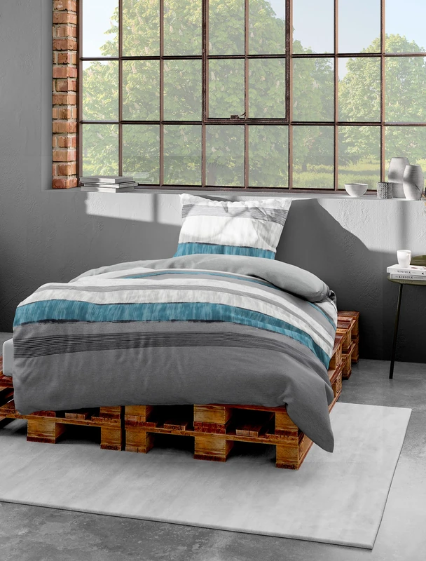 Bierbaum Bed Linen Maco Satin Design 6472 Silver 09, mako satin, multicoloured, 155 cm x 220 cm