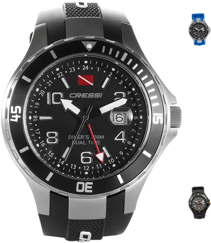 Cressi Dual Time Travel Dive Watch with Mineral Glass