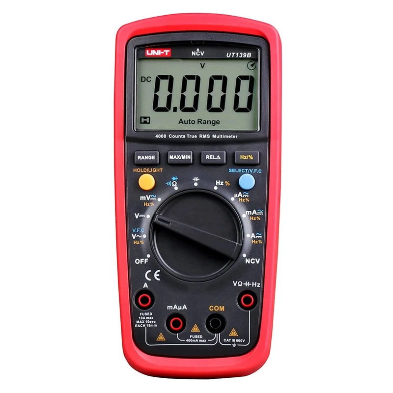 UNI-T UT139B CAT III 600V True RMS Digital Multimeter with Frequency,NCV,Resistance, Voltage,Temperature measurement,Red/Grey