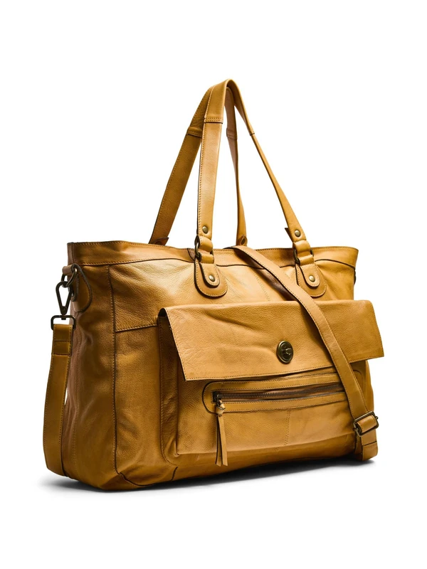 Pieces Women's Pctotally Royal Leather Travel Noos Bag, Brown (Cognac), 14.5x33x51 centimeters B x H T UK