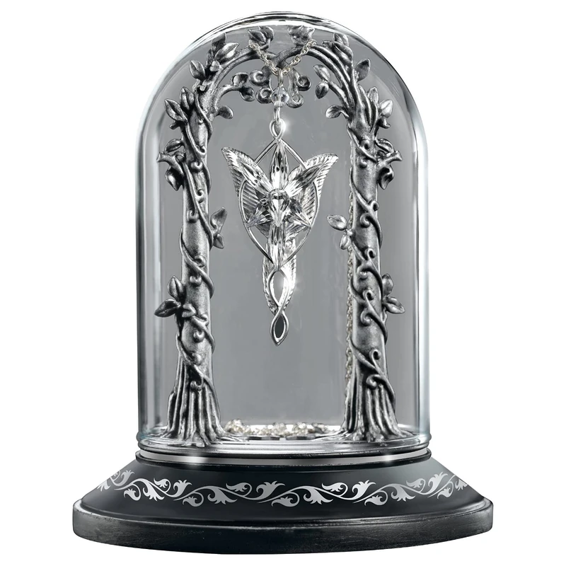 The Noble Collection The Lord of the Rings Arwen Evenstar Pendant Display - 5.5in (14cm) Pewter and Glass Dome Display - Officially Licensed Film Set Movie Props Gifts