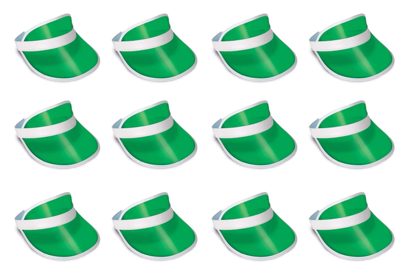 Beistle 12 Piece Clear Plastic Dealer’s Visor Hats Casino Party Supplies And Favors, One Size, Green/White - Image 1