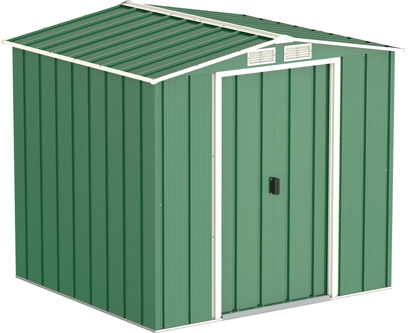Duramax ECO 6' x 6' Hot-Dipped Galvanized Metal Garden Shed - Green with Off-White Trimmings - 15 Years Warranty