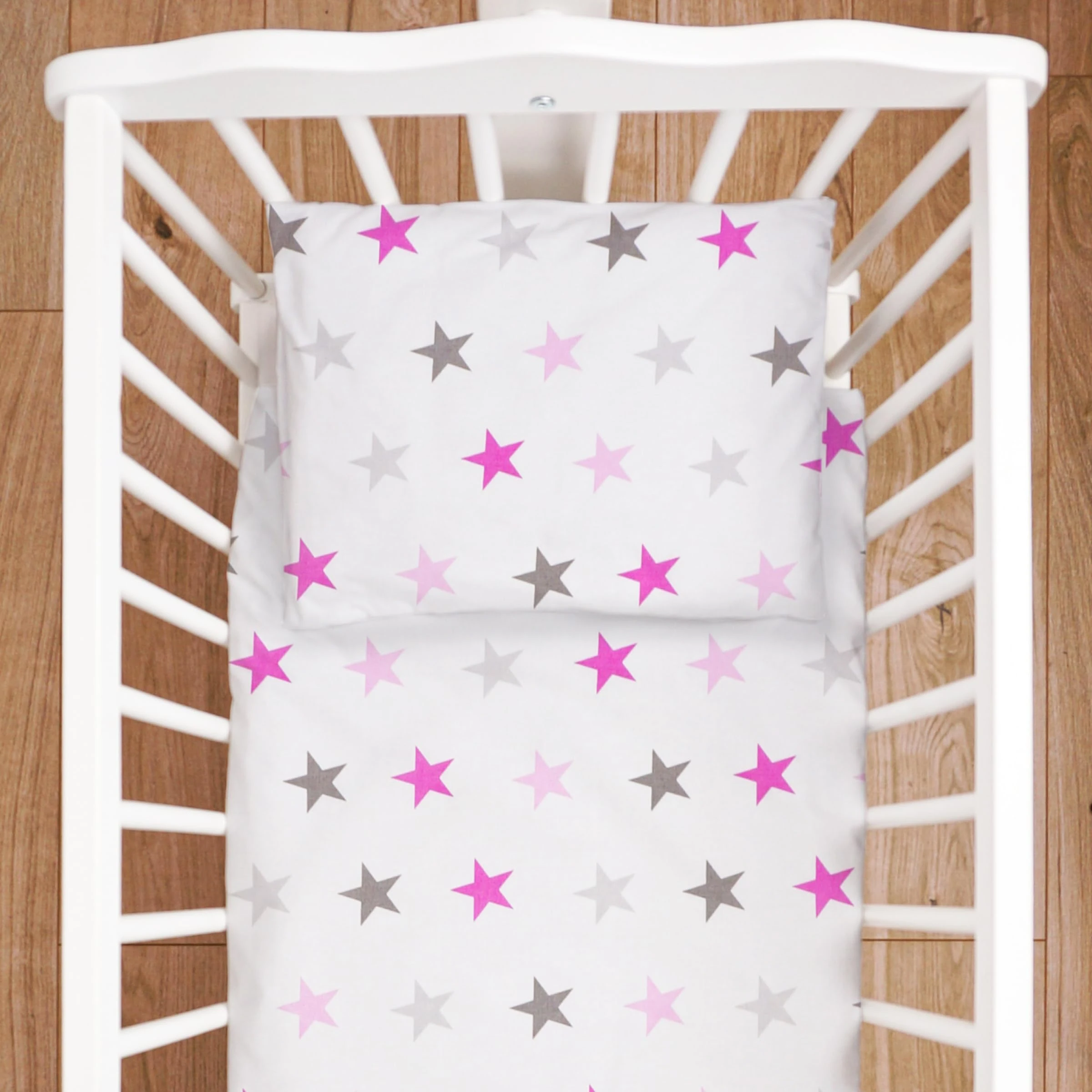 4 Piece Duvet Pillow Duvet Cover Pillowcase Baby 80x70 cm Bedding Set for Crib Bedside Crib or Travel Cot (Pink Stars)
