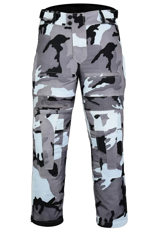 Bikers Gear Australia New Waterproof Cordura Camo Motorcycle Trousers with Removable Liner and CE1621-1 Armour, Camo Grey, 32" Long