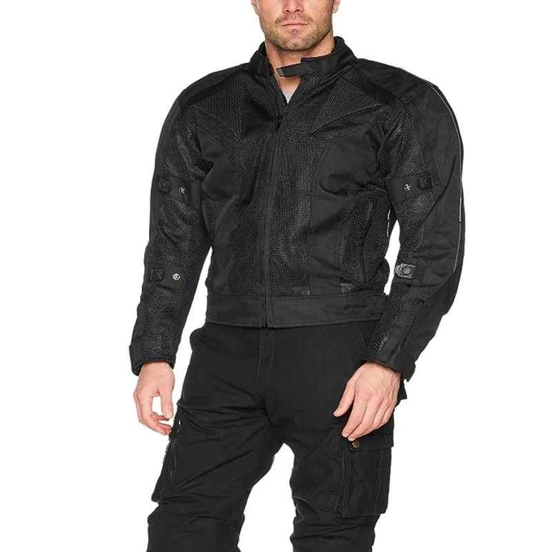 Bikers Gear Australia Chicane Lightweight Summer Air Flow Mesh Vented Motorcycle Jacket with CE 1621-1 Removable Armour Waterproof Liner Cordura, Black Size 5XL (Chest 50")